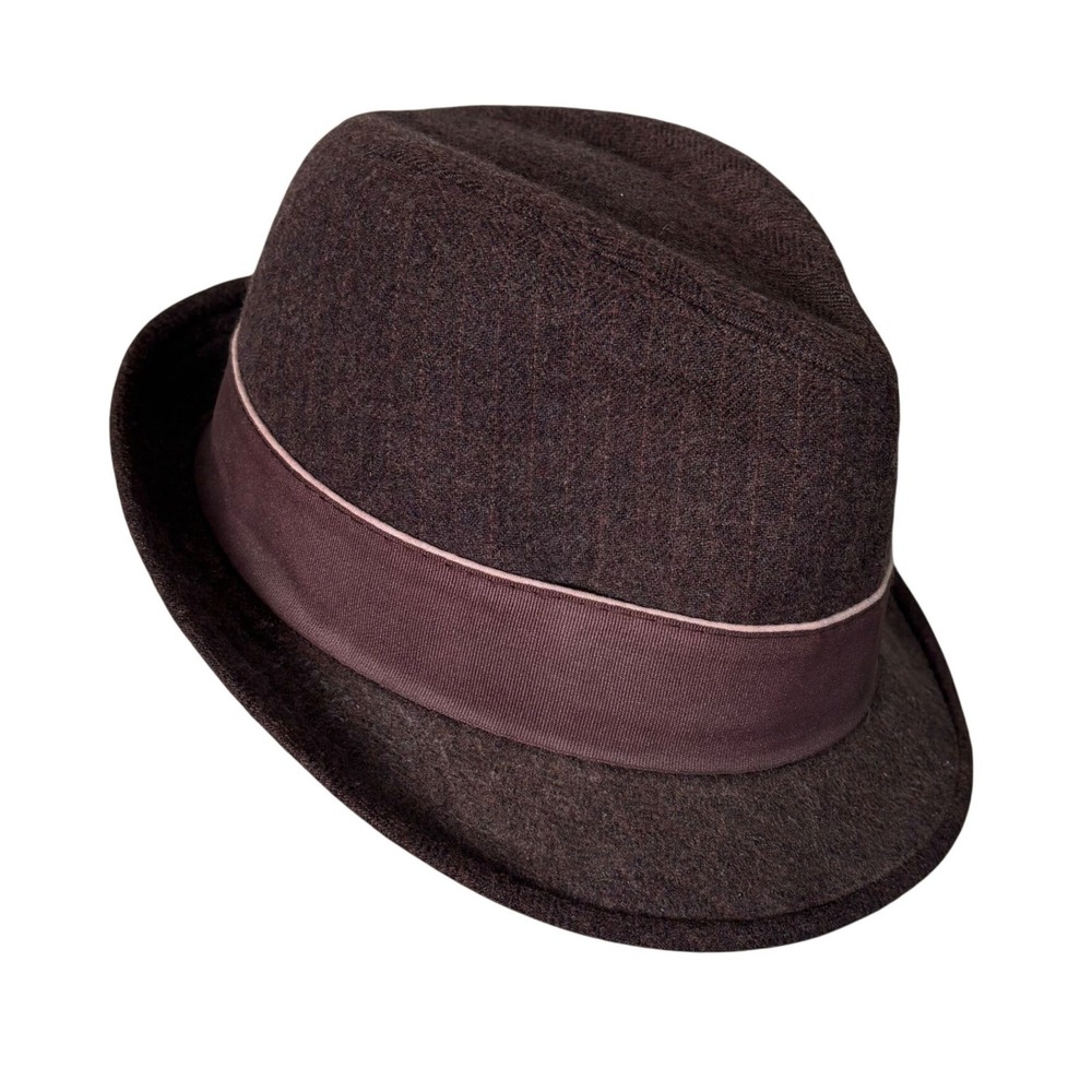 Stetson Mens Brown Wool Blend Pinstripe Fedora Hat‎ Small Medium S/M Trilby